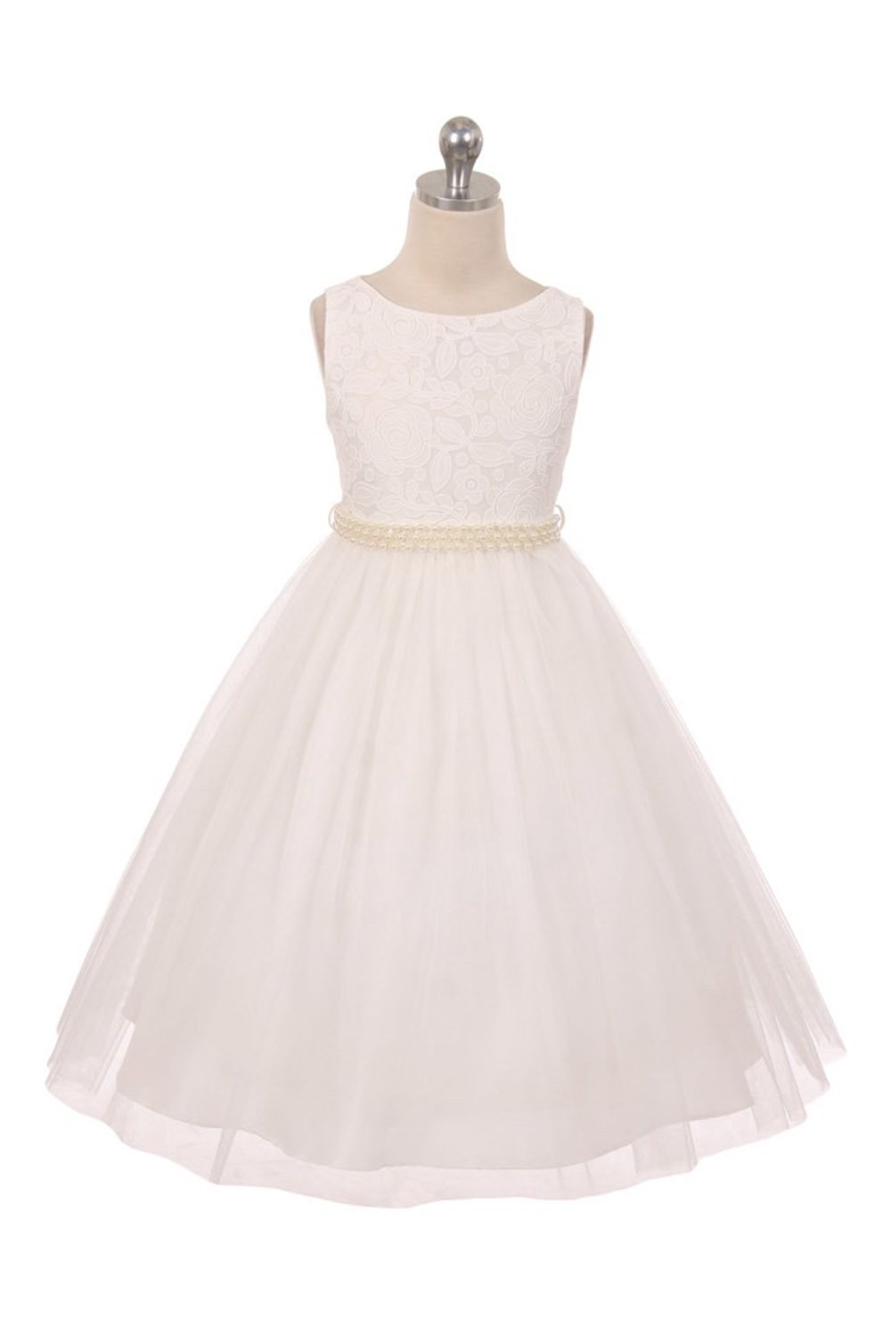 Off White Sleeveless Lace Detailing Flower Girl Dress with Pearl Beads Off White Sleeveless Lace Detailing Flower Girl Dress with Pearl Beads